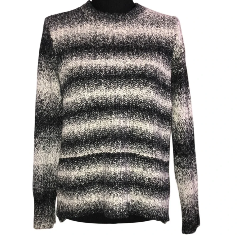 Michael Kors Striped Chunky Knit Shoulder‎ Zip Black White Womens Medium
